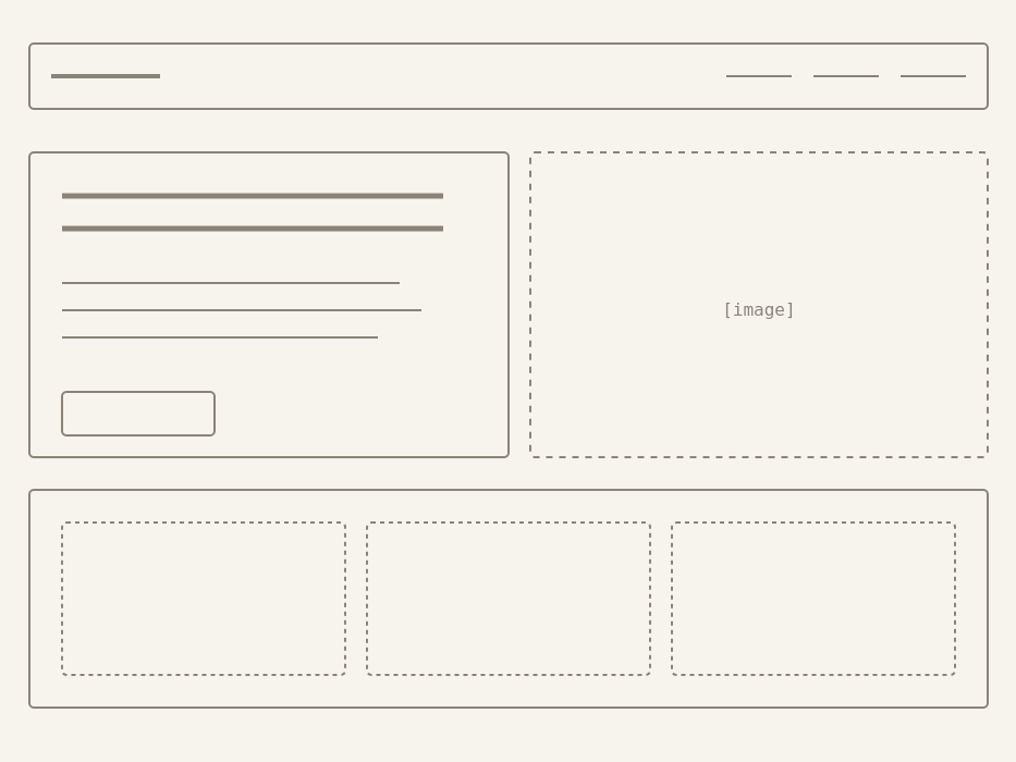 Wireframe mockup of the Fernwood Kitchen homepage layout